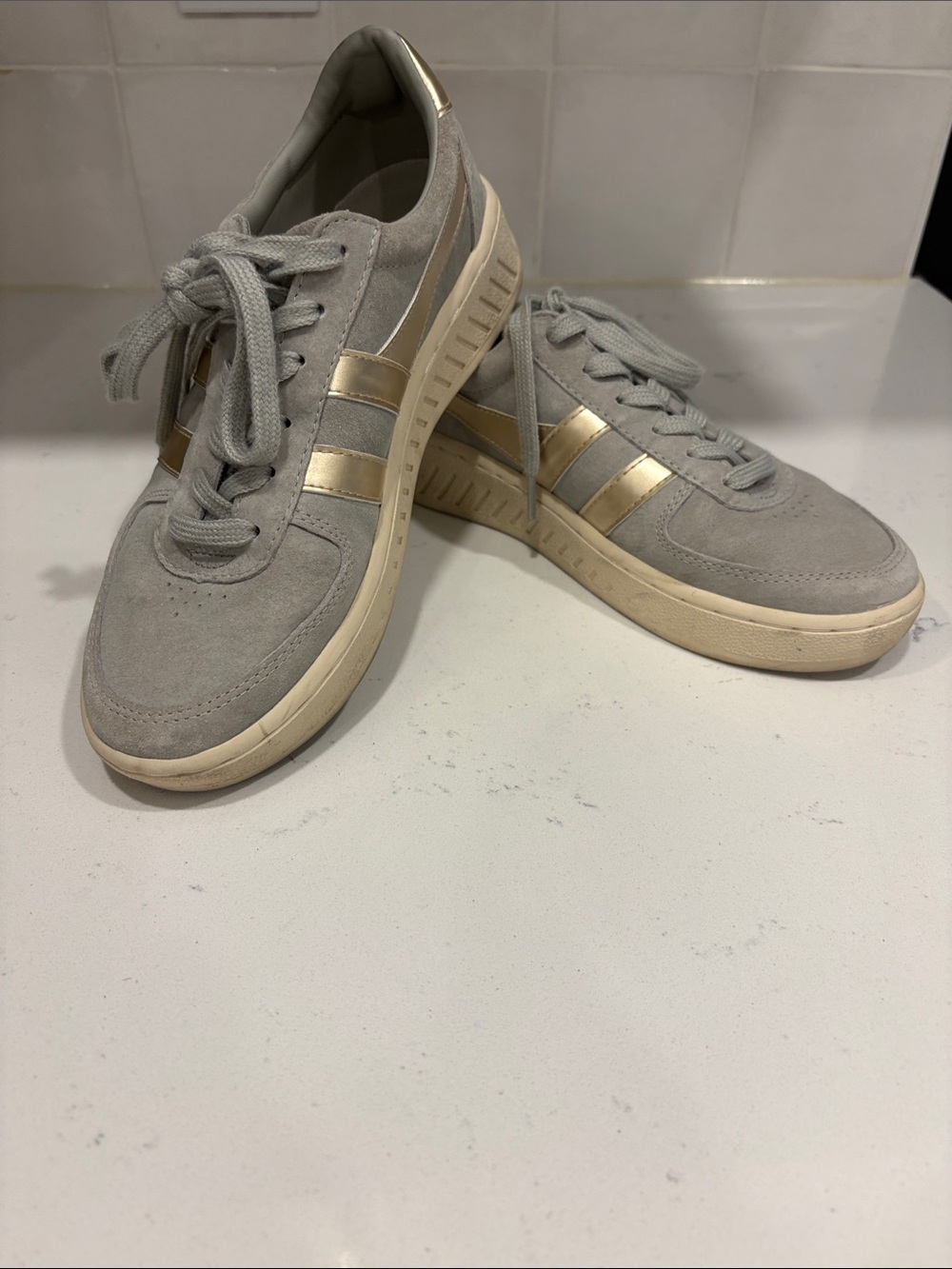 Women’s Gray Suede Sneakers with Gold Accented Gola-7